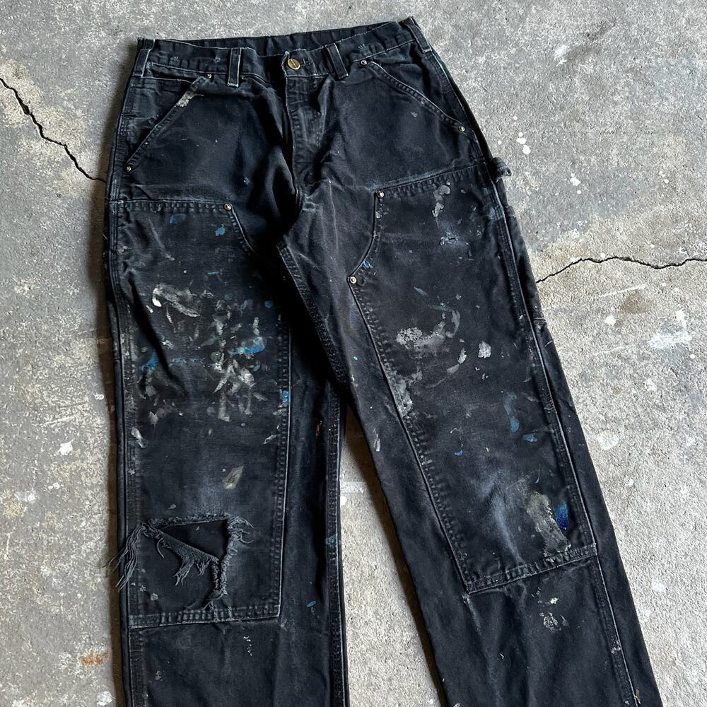 Carhartt faded black double knee work wear carpenter pants - Picture 2 of 12